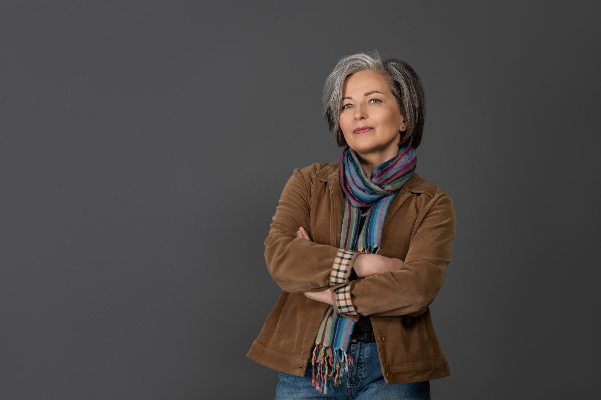 Stylish Adult Woman on Grey Background